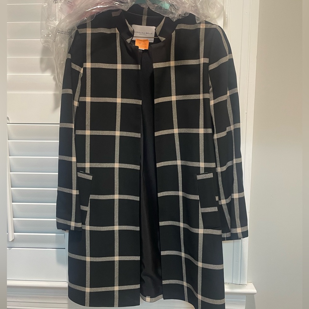 Carolina Belle plaid Duster Jacket, Black and Cream Plaid Blazer